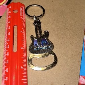Guitar Shaped Key Chain and Bottle Opener with the LA Skyline